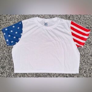 Sublimation blank stars stripes flag red white blue crop top